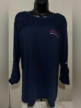 Indian Motorcycles Women’s Navy Blue Long Sleeve Lace Yoke Tee Size XL EUC